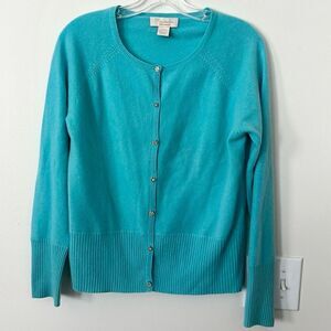 Mainbocher Aqua Cashmere Cardigan Sweater L